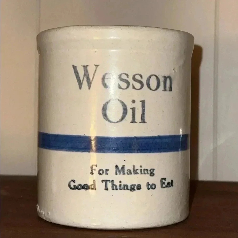 Vintage Wesson Oil crock kitchen utensil storage holder stoneware 20th century - Picture 11 of 16